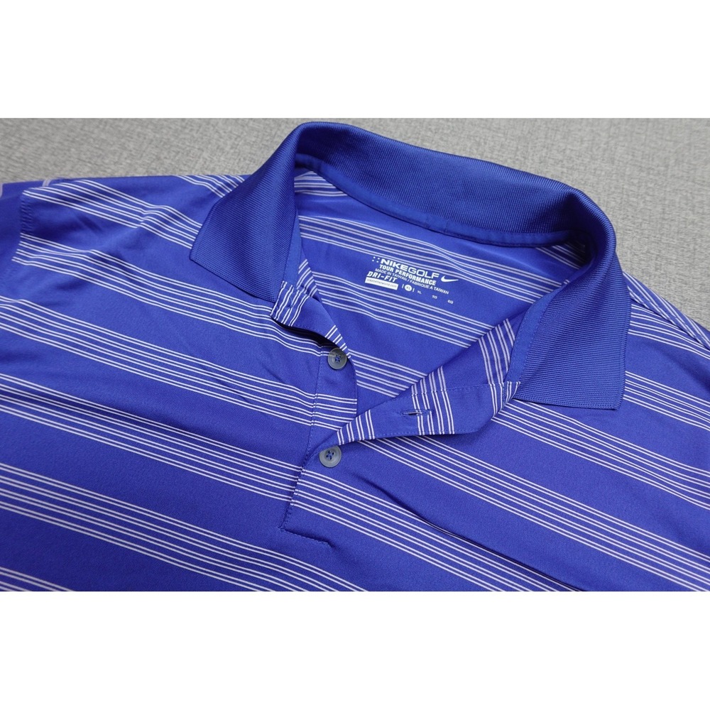 Nike Golf Tour Performance Polo Mens XL Blue Stripe Dri-FIT Golf Top Lightweight